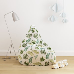 Pouf poire housse de chaise Monstera botanique feuilles de palmier jungle forêt tropicale pépinière bébé fille garçon unisexe chambre enfant chambre tissu naturel
