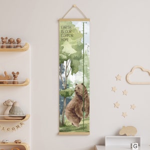 Groeimeter hoogte Bear in the Forest Woodland Verhalenboek Sprookje Aquarel Kindercanvas Unisex kinderkamer peuter jongen meisjeskamer cm inch