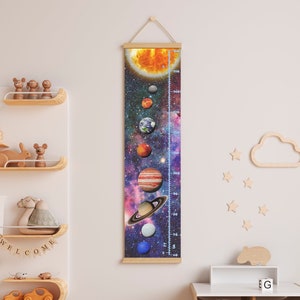 Messlatte für Kinder / kleine Messlatte auf Leinwand mit Aufhängerahmen / Weltall Kinderzimmer Schlafzimmer Dekor Lerngeschenk