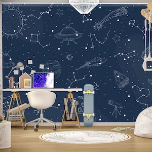 Wallpaper Constellations Star Patterns Night Sky Mapping Astronomy Peel and Stick for Nursery Kids Bedroom Baby Teen Toddler Girl Boy Room
