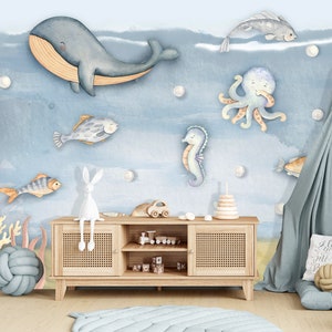 Ocean Wallpaper Kids - Nautical Wallpaper Peel and Stick Nursery Sea Themed - Baby Boy Room Wallpaper - Under The Sea Wall Mural