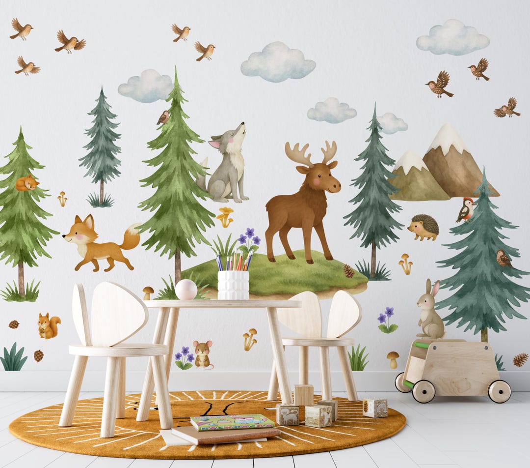 Woodland Animals Nursery Wall Decals, Forest Animals Wall Sticker Baby ...