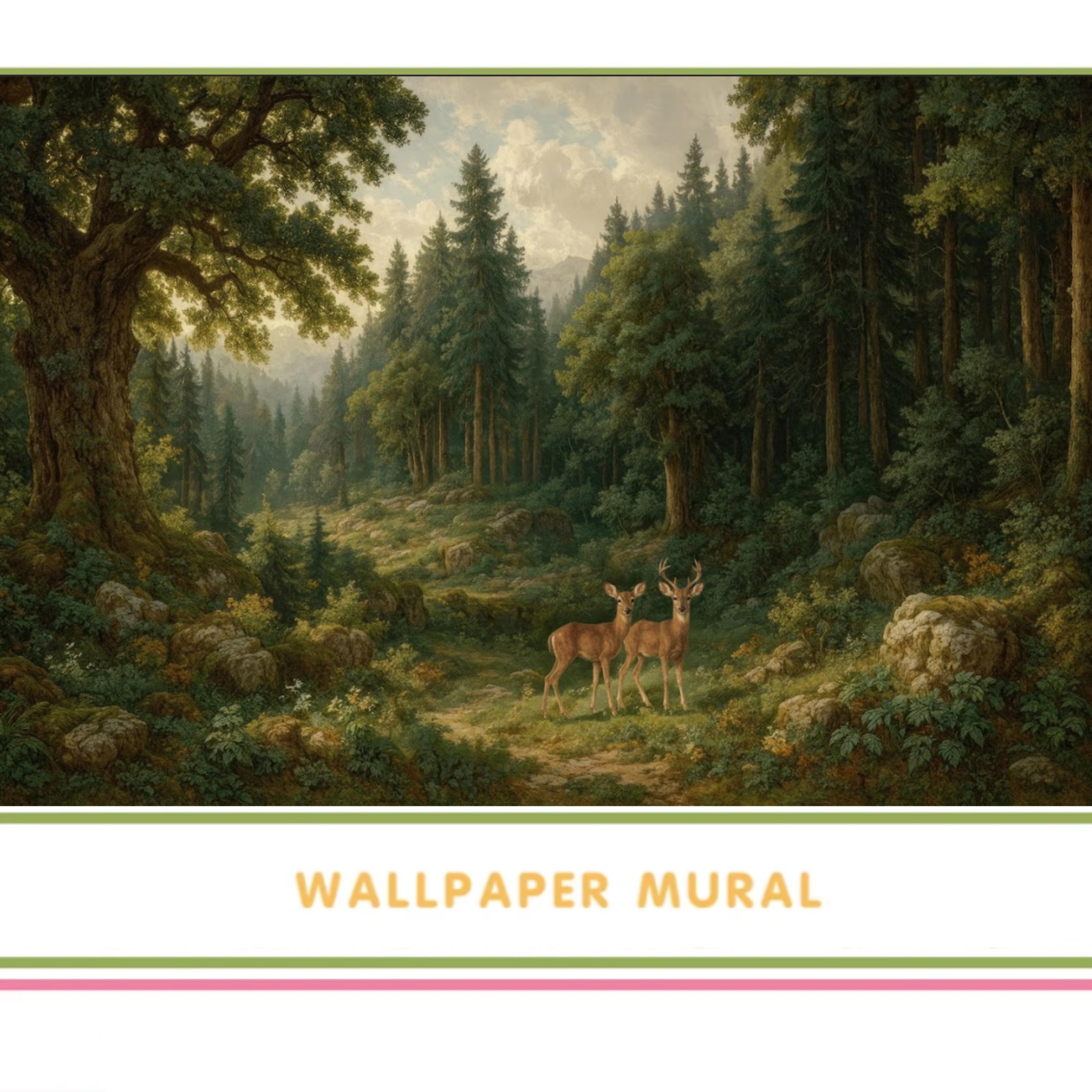 Woodland Nursery Wallpaper With Deer, Forest Peel and Stick Wall Mural ...