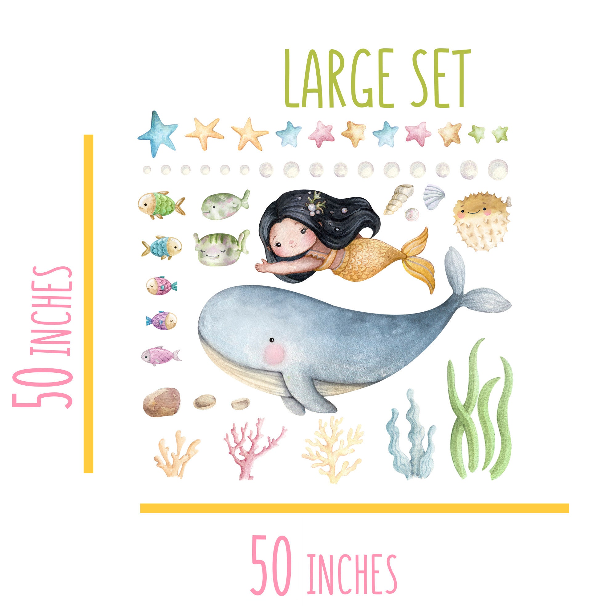 Carta Adesiva Decalmile Stickers Muraux Algues Corail Coin Plinthe  Autocollant Mural Sous La Mer Poisson Adesivi Murali Camera Da Letto