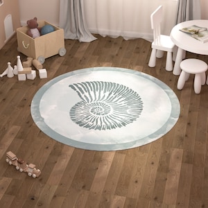 Nautischer Kinderzimmer-Teppich, Muschelteppich Kinder, Boden rutschfester runder Teppich Spielzimmer, Kleinkind-Jungen-Schlafzimmer-Dekor, kleine Mädchen-Raum-Spielmatte