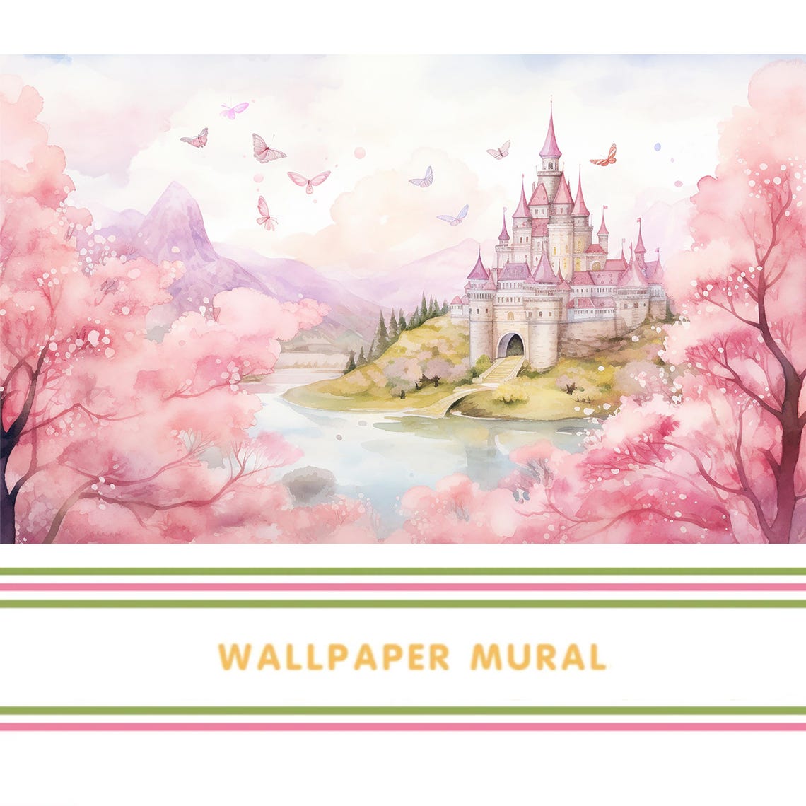 Princess Castle Wallpaper Mural for Baby Girl Nursery, Pink Fairy Tale ...