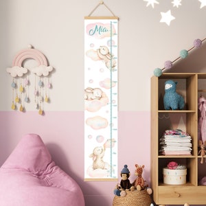 Tabla de altura Regla de crecimiento Niños / Lindos ratones Ratón Luna con marco de madera natural / Bebé Niña Niño Unisex Guardería Dibujos animados Decoración