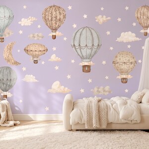 Vinilos decorativos de globos aerostáticos para pared, pegatinas de globos aerostáticos para la habitación del bebé, decoración bohemia para la habitación del bebé con luna y estrellas, vinilos decorativos para la habitación de la niña.
