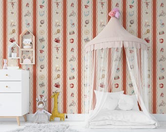 Retro Circus Nursery Wallpaper With Carnival Animals, Peel and