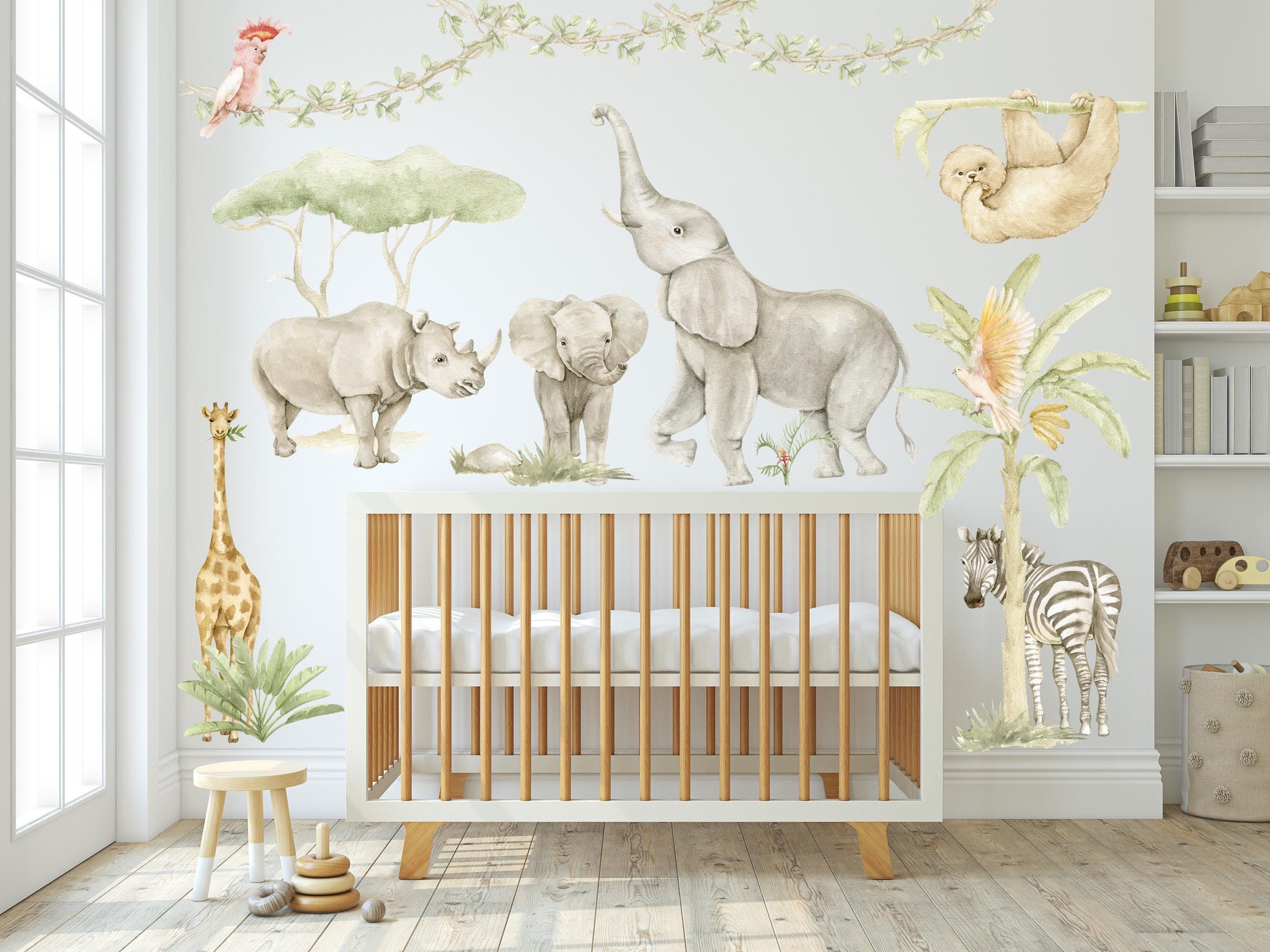 Safari Nursery Wall Decal Elephant Giraffe Zebra, Safari Nursery Decor ...