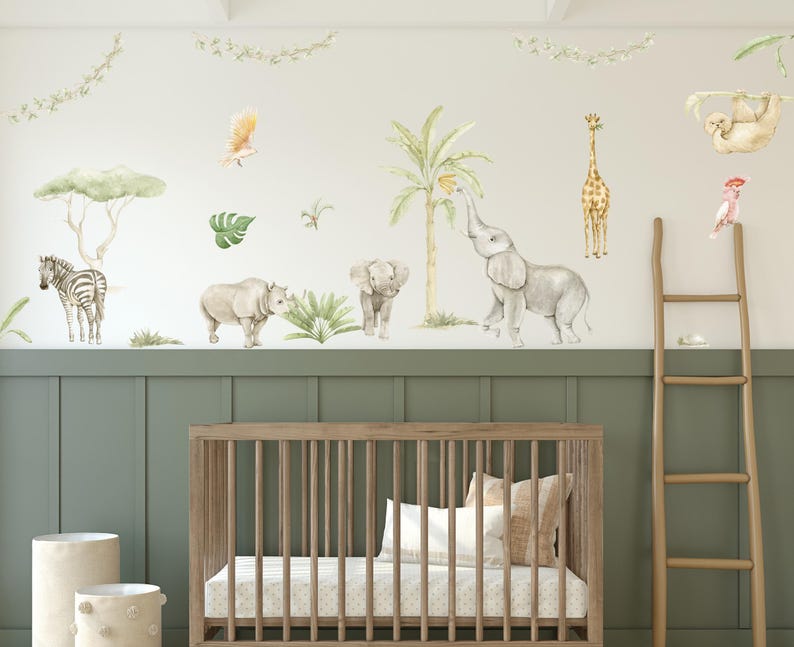 Safari Nursery Wall Decal Elephant Giraffe Zebra, Safari Nursery Decor ...