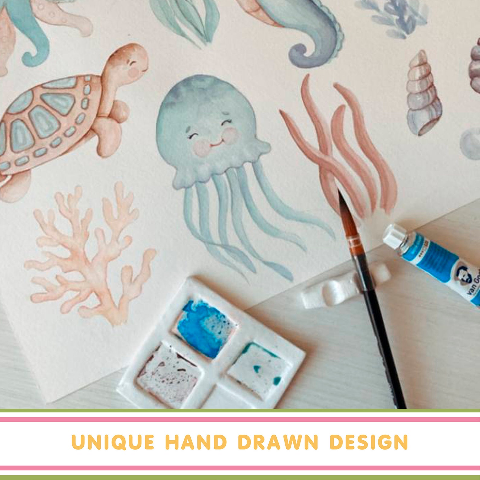 Under the Sea Nursery Wall Decal / Watercolor Octopus Decal Etsy