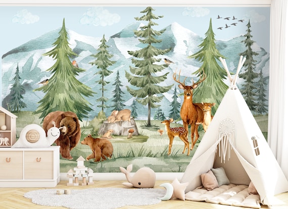 Watercolor Woodland Wonders Mural Wallpaper - Kids Wallpaper - View #9