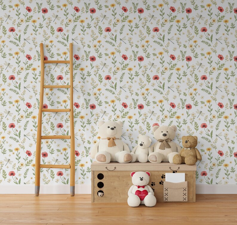 Boho Wildflower Wallpaper for Baby Girl Nursery, Floral Wallpaper ...