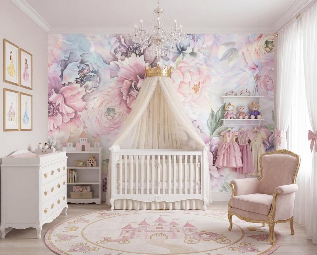 Watercolor Peony Wallpaper Pink Floral Peel and Stick Mural for Girl ...