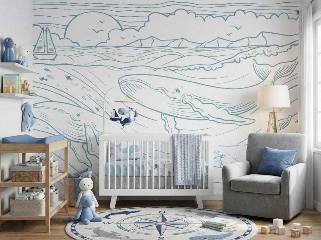 Ocean Nursery Wallpaper Mural, Under the Sea Wall Mural Whale Wall ...