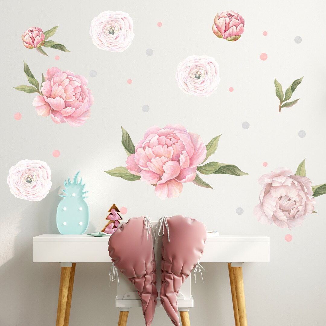 Watercolor Peony Wall Decals, Floral Nursery Decor - Etsy