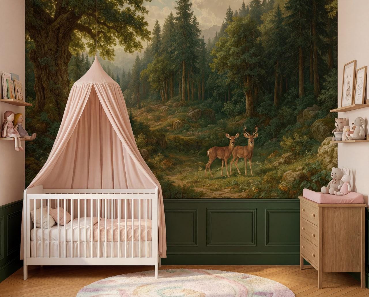 Woodland Nursery Wallpaper With Deer, Forest Peel and Stick Wall Mural ...