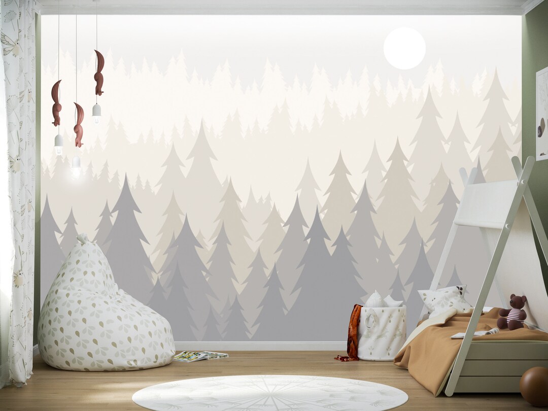 Pine Tree Forest Wallpaper Peel and Stick Wood Wall Mural - Etsy