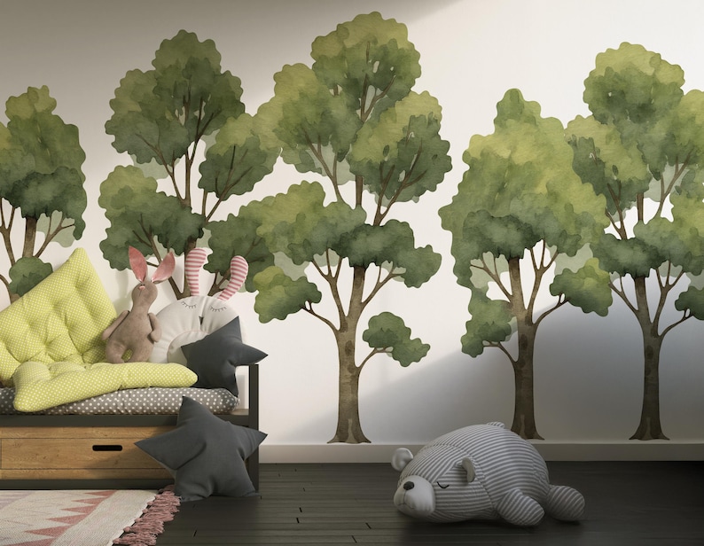 Tree Nursery Decal Woodland, Watercolor Forest Wall Decal Woodland ...