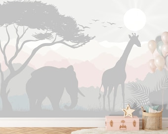 Wallpaper Safari Tropical Jungle Animals African Peel and Stick for Nursery Kids Bedroom Removable Temporary Wall Mural Baby Girl Boy Room