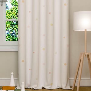 Premium  Yellow Orange Pink Heavy Cotton Panels White Girl Playroom, Light Pastel Spotted Ivory Thick Curtains Baby Girl Nursery