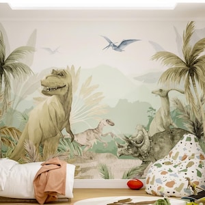 Dinosaur Wallpaper Mural Boys Room Decor, Dinosaur Nursery Decor with T-Rex Wallpaper Peel and Stick, Nursery Jurassic Park image 1