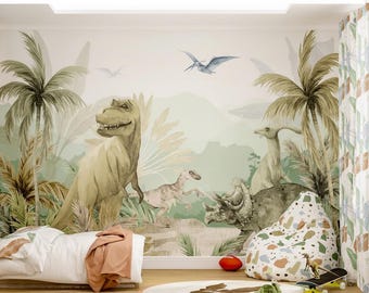 Dinosaur Wallpaper Mural Boys Room Decor, Dinosaur Nursery Decor with T-Rex Wallpaper Peel and Stick, Nursery Jurassic Park
