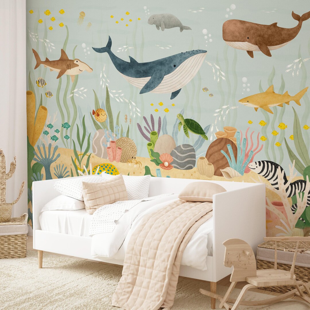 Under the Sea Nursery Wallpaper Mural Ocean Nursery Decor Peel and ...