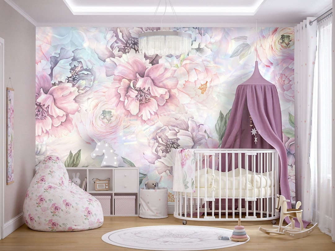 Watercolor Peony Wallpaper Girl Bedroom / Peel and Stick Peonies Wall