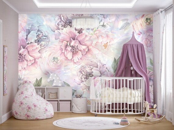 Peony Flowers Wall Decals - Watercolor White Floral Stickers, Waterproof, For Bedroom, Nursery, Living Room Decor