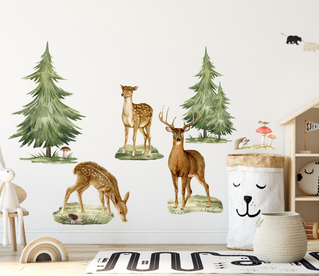 Woodland Nursery Wall Decals Forest Deer Wall Sticker, Pine Tree and ...
