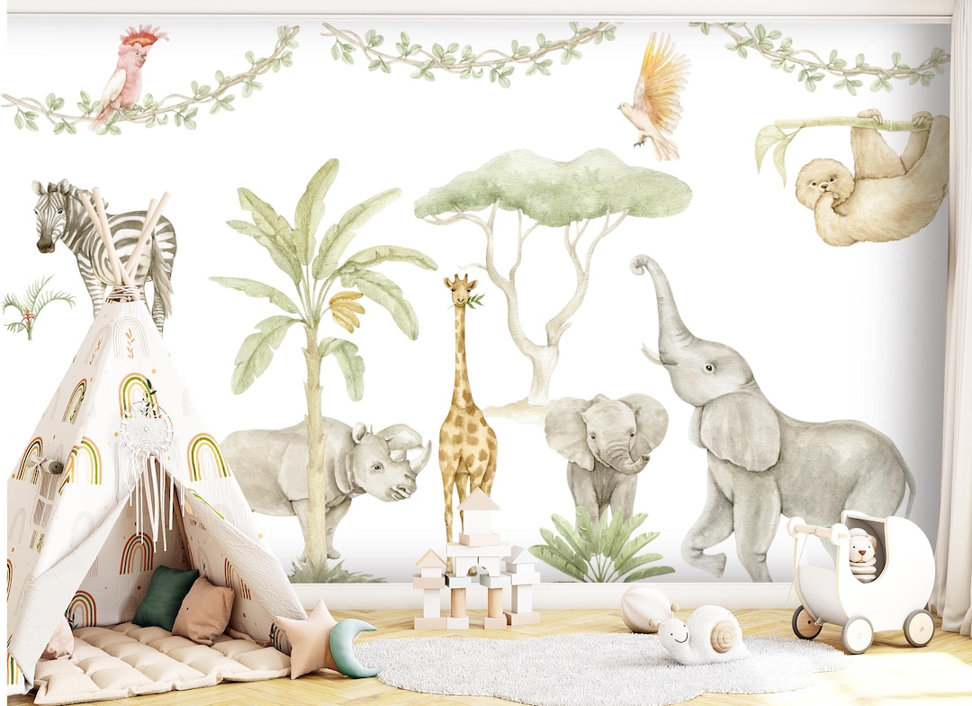 Safari Nursery Wall Decal Elephant Giraffe Zebra, Safari Nursery Decor ...