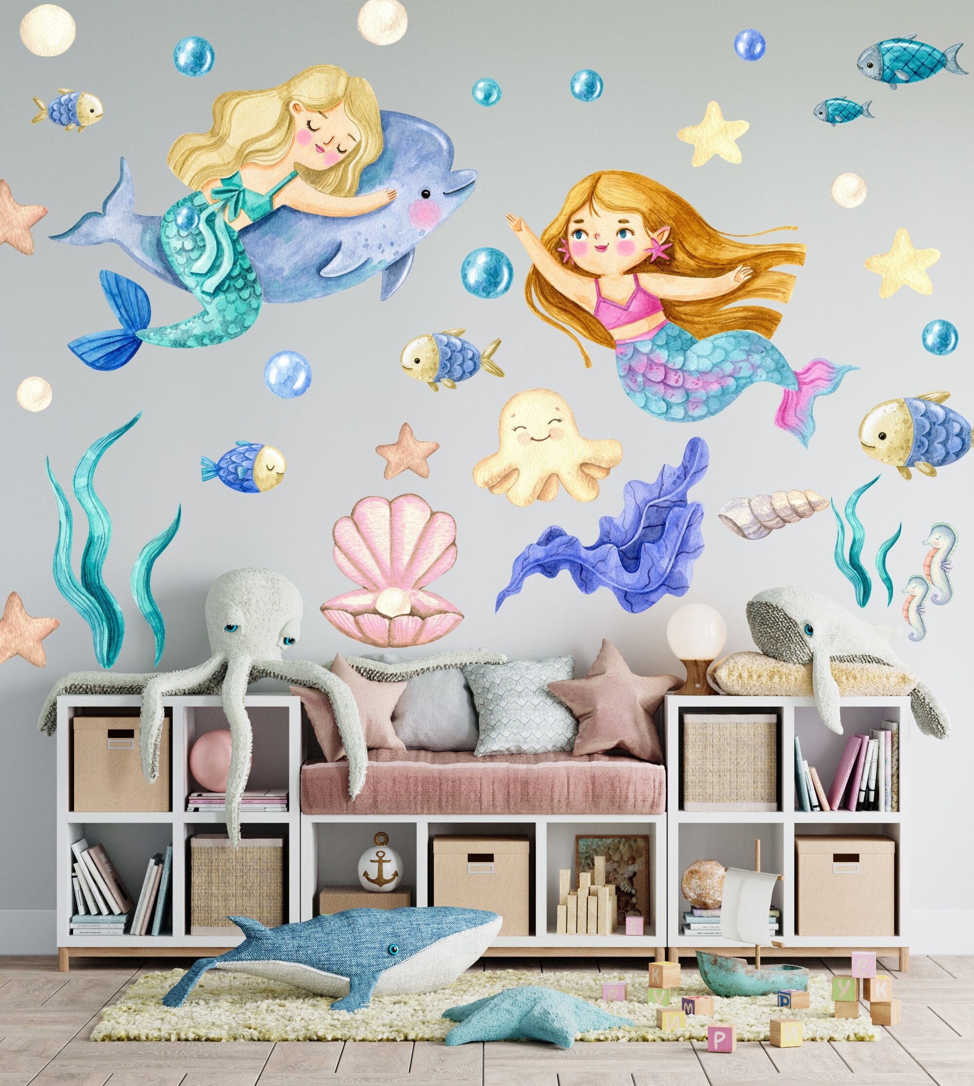 Girls Bedroom Decor Mermaid Wall Decals Under The Sea Peel