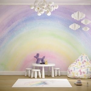 Watercolor Rainbow Wallpaper Kids Room, Bright Rainbow Wallpaper Peel and Stick, Baby Girl Nursery Mural, Non Woven Eco Wallpaper Playroom