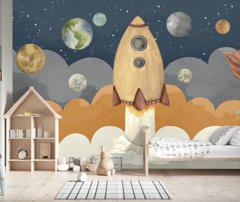 Buy Space Rocket Large Wallpaper Toddler Boy Room, Spacecraft