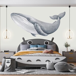 Watercolor Whale Wall Decal: Nautical Nursery Decor (23h x 50w inches)