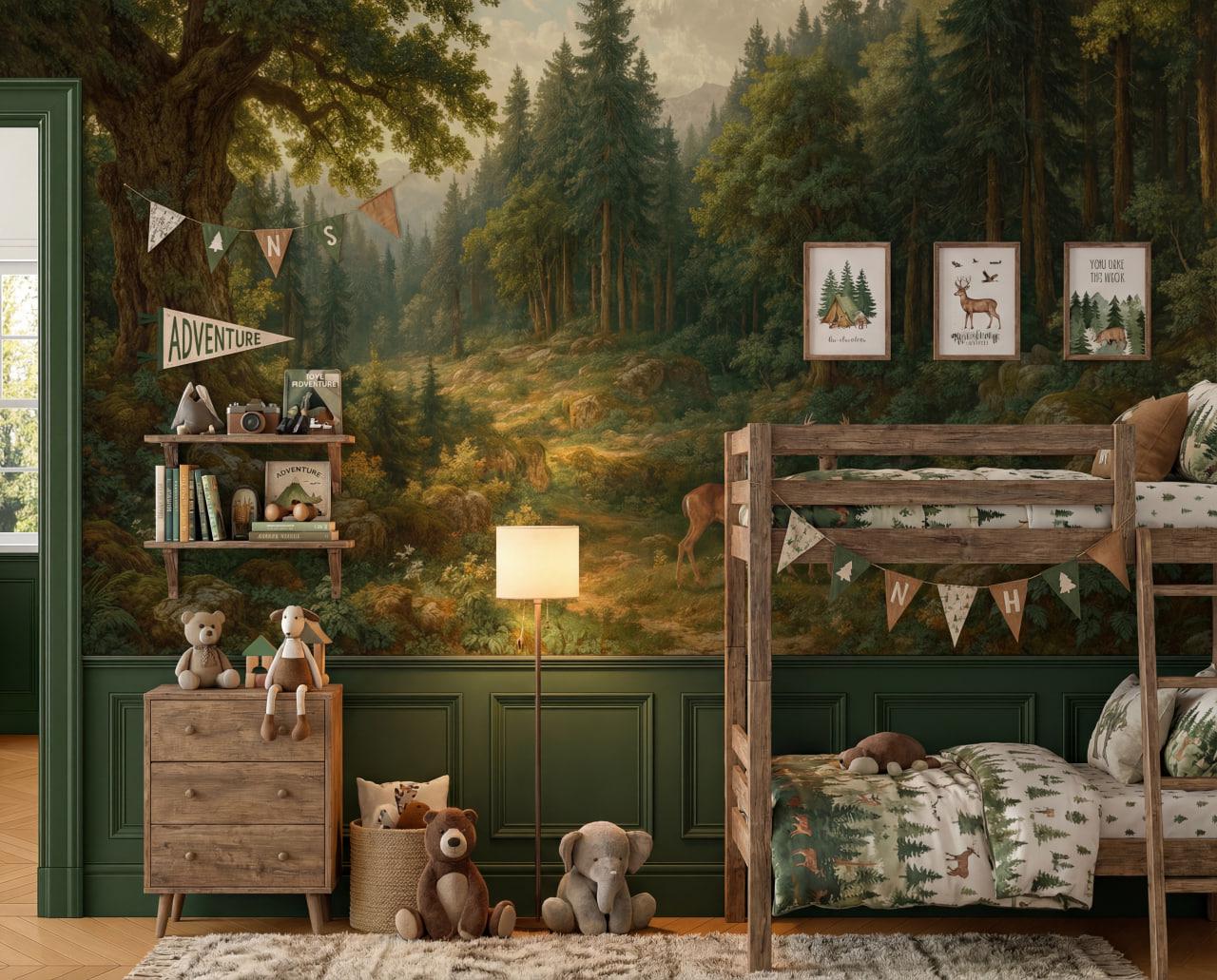 Woodland Nursery Wallpaper With Deer, Forest Peel and Stick Wall Mural ...