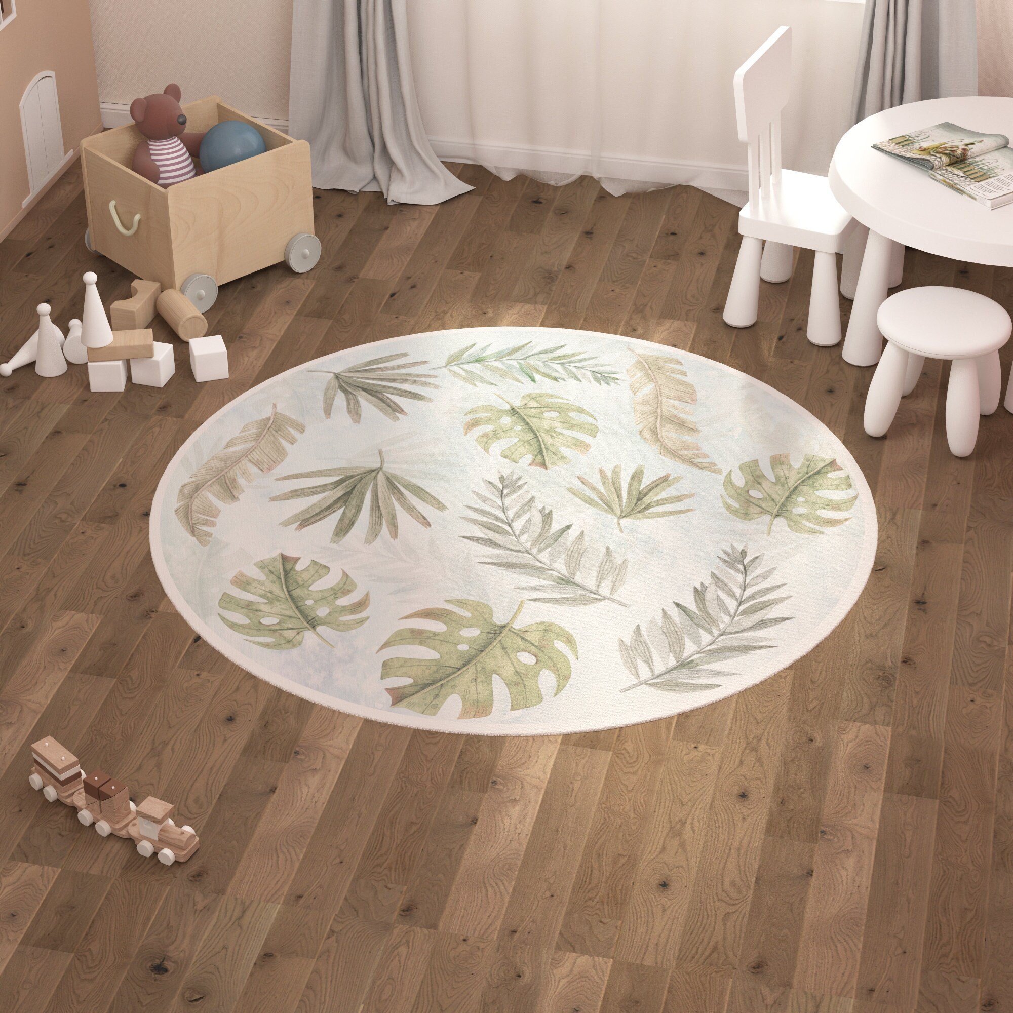YEAHSPACE Palm Tree Leaf Rug 40 inch Round Rug Living Room Bedroom  Decor-Tropical Jungle Palm Tree Leaf Green