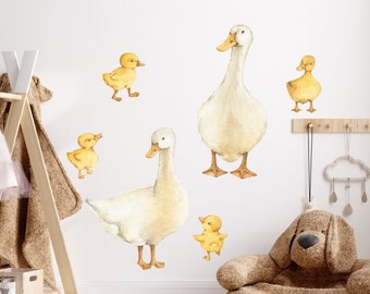 Stickers muraux jet d'oie pour enfants, lot d'autocollants d'animaux de la ferme pour chambre d'enfant, stickers chambre bébé fille garçon, décoration aquarelle pour salle de jeux