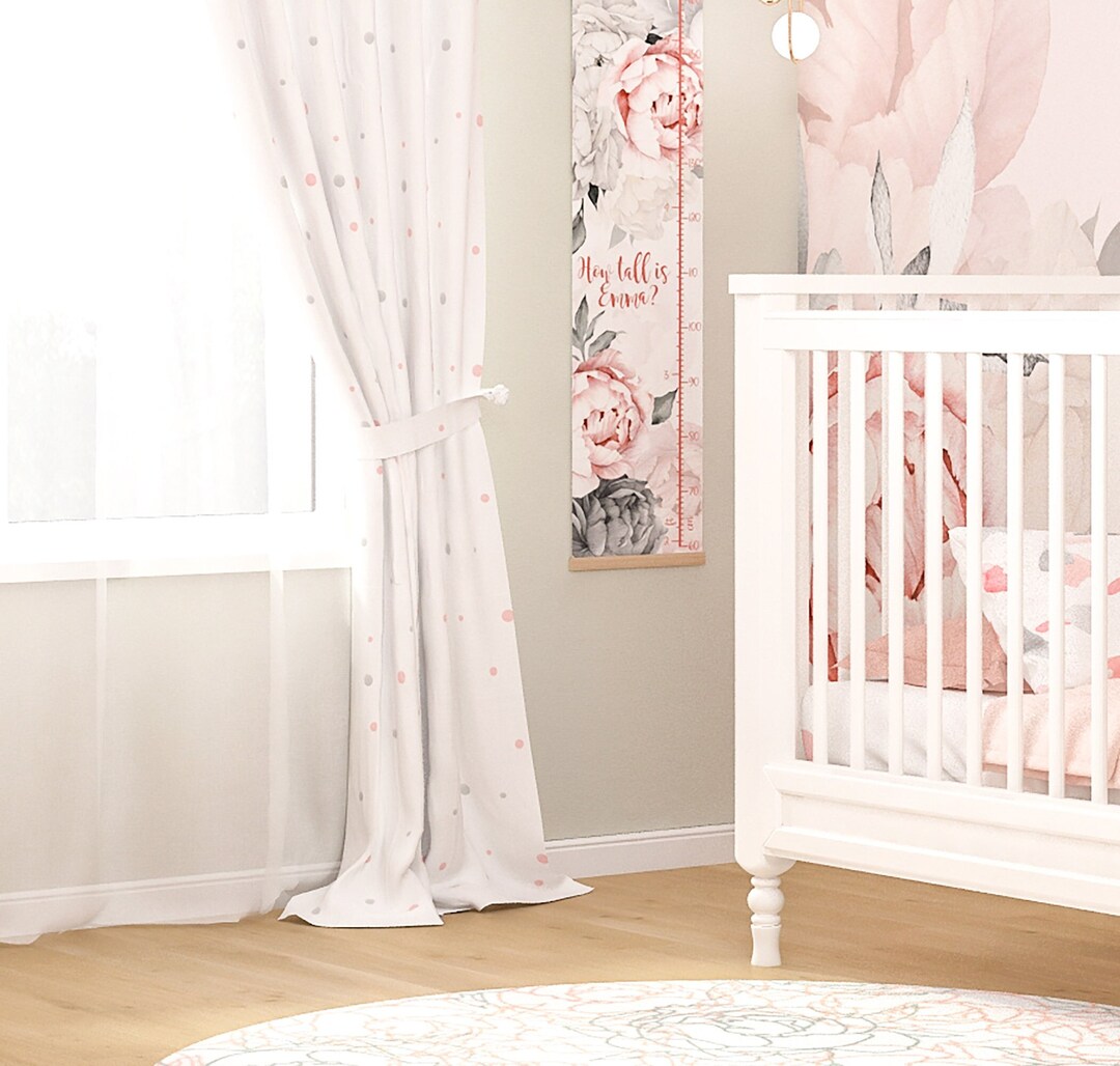 Soft Pink Grey Polka Dots Curtains Girl Nursery, Blackout Curtains