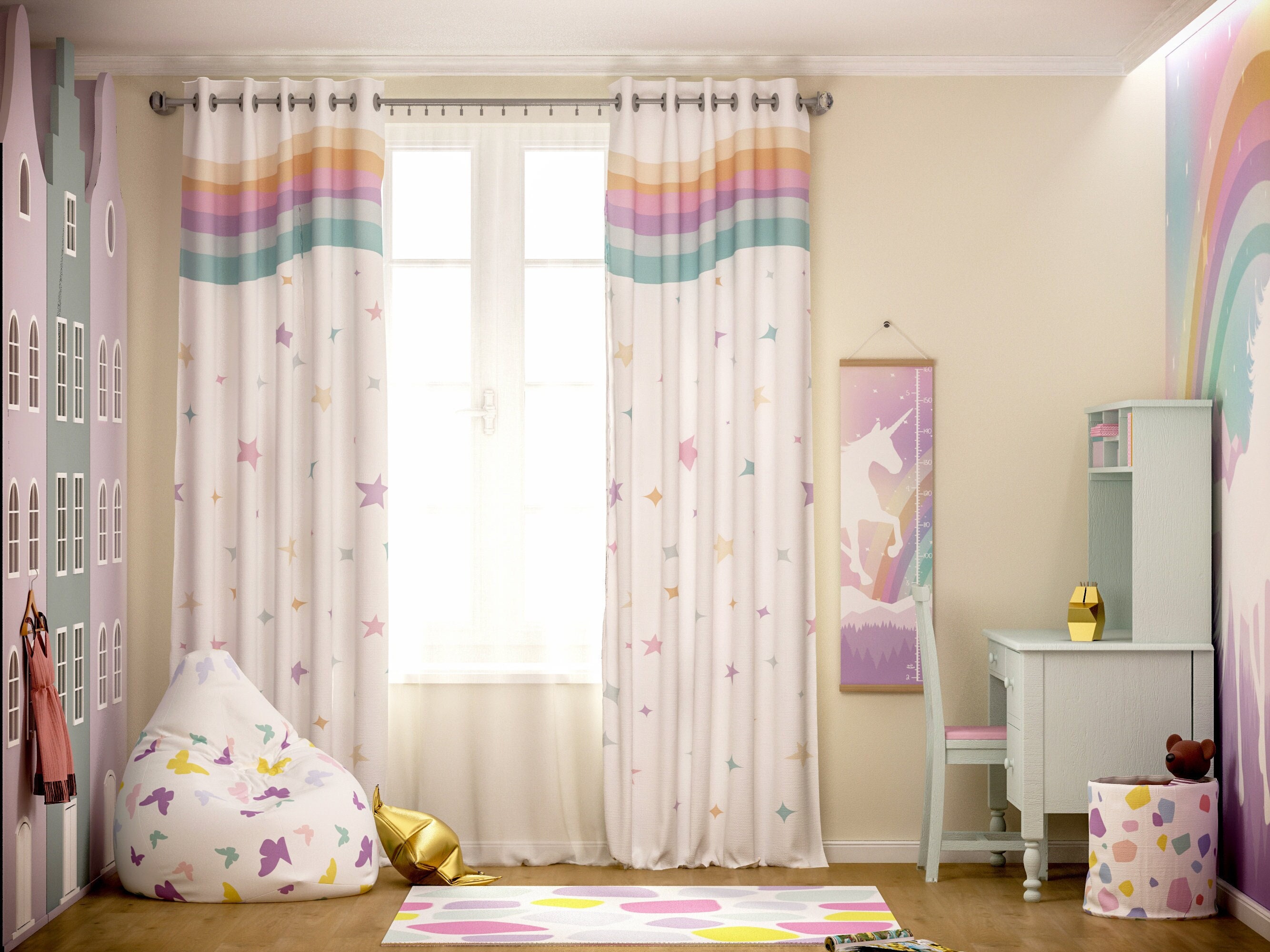 Cortinas infantiles de unicornios para niña, cortinas rosas y doradas,  cortinas para habitación de niña, cortinas para niñas, ropa de cama de  guardería de unicornios -  México