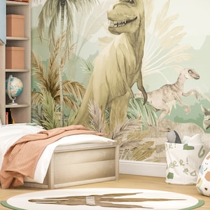 Large Dinosaur T-Rex Wallpaper Peel & Stick, Jurassic World Wallpaper Kids, Custom Wall Mural Toddler Boy Bedroom, Teen Boy Room Wallpaper Green Removable Temporary Classroom Daycare