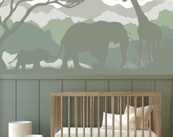 Wallpaper Green Safari Tropical Jungle Animals African Peel and Stick for Nursery Kids Bedroom Temporary Wall Mural Baby Girl Boy Room