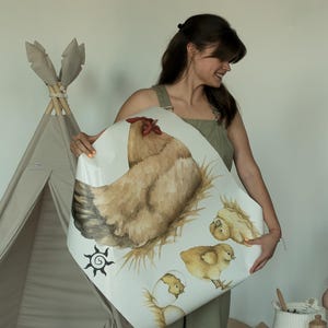 Wall Stickers for Cottage Kitchen, Farmhouse Decor Hen with Chicks in Watercolor Style, Farm Animals Decal Set Any Room
