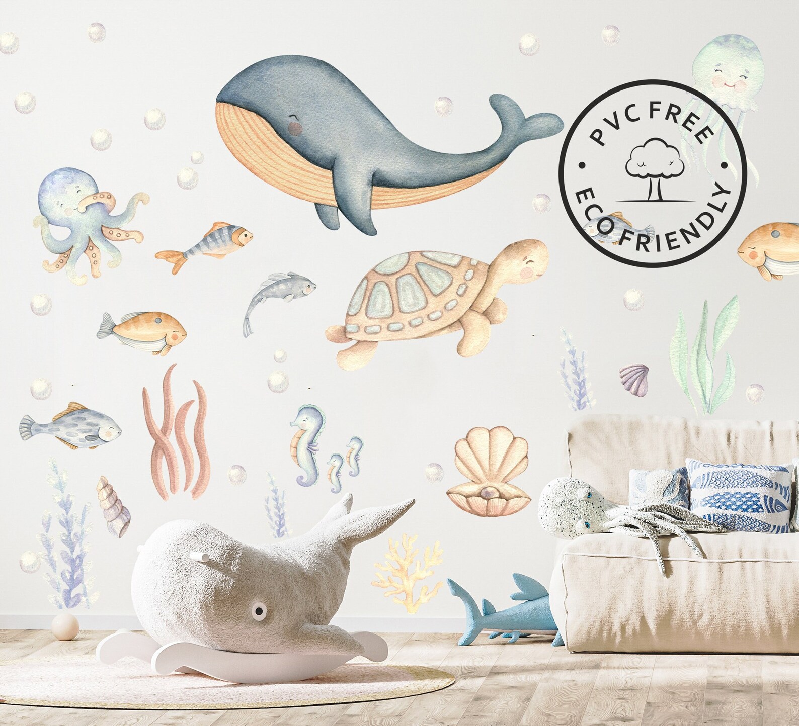 Watercolor Ocean Animals Wall Decal Kids Nautical Wall Etsy