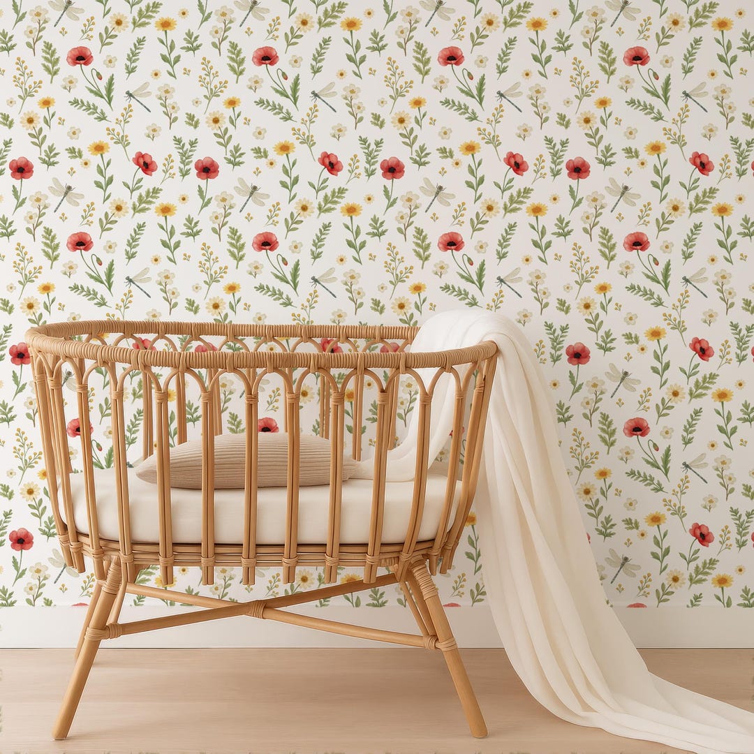 Boho Wildflower Wallpaper for Baby Girl Nursery, Floral Wallpaper ...