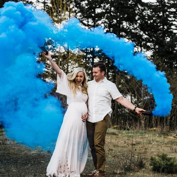 Baby gender reveal smoke cannon ,baby shower. boy or girl same day post