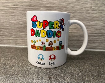 Personalised Super Mario Mug for Dad/Grandad / Daddy with names -DADDIO  mug fathers day gift,Birthday Gift, Personalised Gift, gift for him
