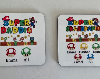 Personalised Super Mario Coaster for Dad/Grandad /Daddy with names -DADDIO   fathers day gift,Birthday Gift, Personalised Gift, gift for him